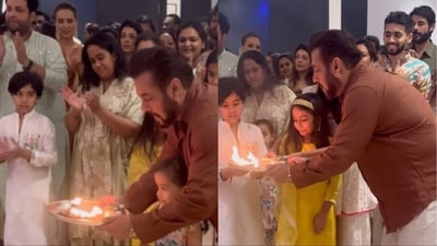 Salman Khan with niece Ayat at Arpita Khan's house.
