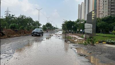 The road outside Oyster Grande residential complex in Gurugram Sector 102 on Saturday. (Parveen Kumar/HT Photo)