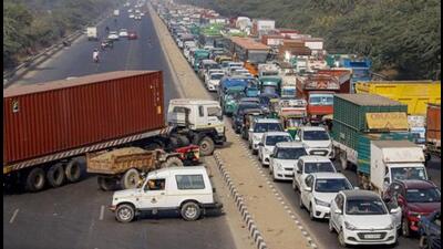 Traffic jam near Mukarba Chowk on the Delhi-Sonipat highway. (PTI) Traffic jam near Mukarba Chowk on the Delhi-Sonipat highway. (PTI)