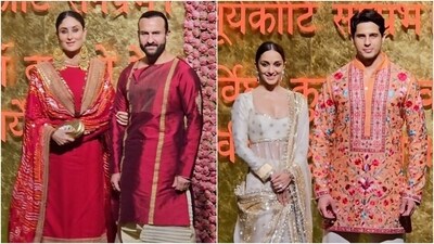 Kareena Kapoor with Saif Ali Khan and Kiara Advani with Sidharth Malhotra at Ambani's Ganeshotsav. (Instagram) Kareena Kapoor with Saif Ali Khan and Kiara Advani with Sidharth Malhotra at Ambani's Ganeshotsav. (Instagram)