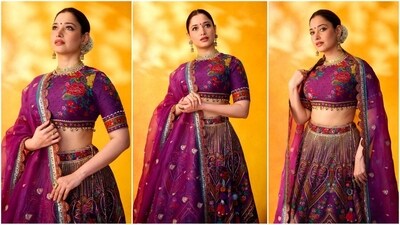 Tamannaah Bhatia's lehenga is sure to brighten your day with a burst of colors. Her vibrant ensemble features a cropped blouse adorned with lively prints. Paired with a matching skirt and duppata, she looks like an ethereal princess. (Instagram) Tamannaah Bhatia's lehenga is sure to brighten your day with a burst of colors. Her vibrant ensemble features a cropped blouse adorned with lively prints. Paired with a matching skirt and duppata, she looks like an ethereal princess. (Instagram)