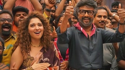 Tamannaah Bhatia and Rajinikanth during the shoot wrap of Jailer. Tamannaah Bhatia and Rajinikanth during the shoot wrap of Jailer.