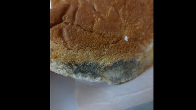The customer shared the photo of the moldy burger on social media. (X/@YamanDev) The customer shared the photo of the moldy burger on social media. (X/@YamanDev)