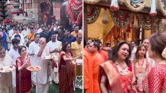 Nita Ambani and Tina Ambani performed the aarti together at the Antilia Ganesh Chaturthi celebrations.