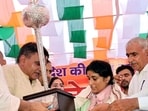 Khap representatives felicitating wrestler-turned-politician Vinesh Phogat in Jind’s Julana on Sunday. (Manoj Dhaka/HT) Khap representatives felicitating wrestler-turned-politician Vinesh Phogat in Jind’s Julana on Sunday. (Manoj Dhaka/HT)