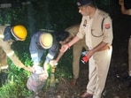 Kanpur: Police and fire services personnel inspect an LPG cyclinder after an attempt was allegedly made to derail the Kalindi Express, heading towards Bhiwani from Prayagraj, by placing the LPG cylinder on the tracks, in the Shivrajpur area in Kanpur, on Sunday night, Sept. 8, 2024. (PTI)