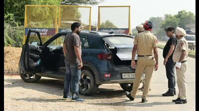 A vehicle being checked as part of the special operation organised by Punjab Police on Monday. (HT Photo)