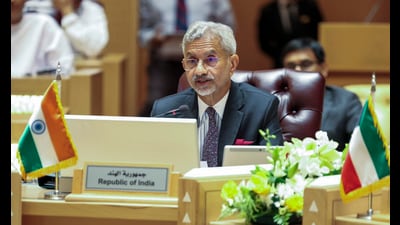 External affairs minister S Jaishankar at the India-Gulf Cooperation Council in Riyadh on Monday. (PTI) External affairs minister S Jaishankar at the India-Gulf Cooperation Council in Riyadh on Monday. (PTI)