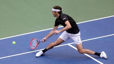 In the third set, there was a late fightback from Fritz, but Sinner wrapped it up for a 6-3 6-4 7-5 win. (Getty Images via AFP) In the third set, there was a late fightback from Fritz, but Sinner wrapped it up for a 6-3 6-4 7-5 win. (Getty Images via AFP)