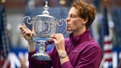 Italy's Jannik Sinner kisses the trophy after winning the men's final against USA's Taylor Fritz. (AFP) Italy's Jannik Sinner kisses the trophy after winning the men's final against USA's Taylor Fritz. (AFP)
