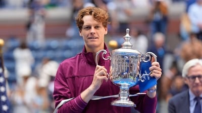 Sep 8, 2024; Flushing, NY, USA; Jannik Sinner (ITA) celebrates with the trophy after defeating Taylor Fritz (USA) in the men’s singles final of the 2024 U.S. Open. (Reuters)