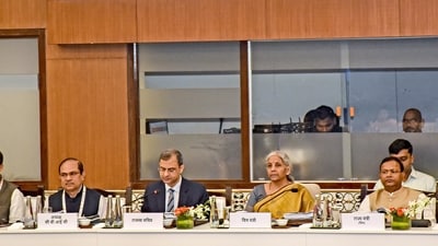 Union Minister for Finance and Corporate Affairs, Nirmala Sitharaman chairs the 54th meeting of the GST Council, at Sushma Swaraj Bhawan in New Delhi, Monday, Sept. 9, 2024. (PTI) Union Minister for Finance and Corporate Affairs, Nirmala Sitharaman chairs the 54th meeting of the GST Council, at Sushma Swaraj Bhawan in New Delhi, Monday, Sept. 9, 2024. (PTI)