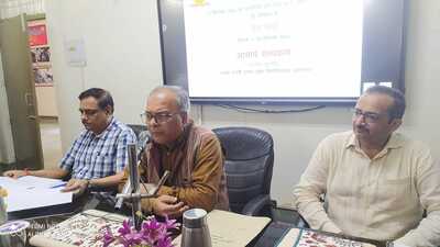 UPRTOU VC Prof Satyakam addressing media persons in Prayagraj on Monday. (HT)