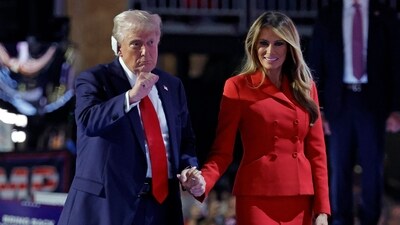Melania Trump shared a black and white video on X, making it clear where she stands in Donald Trump's fight to retake the White House. (AFP) Melania Trump shared a black and white video on X, making it clear where she stands in Donald Trump's fight to retake the White House. (AFP)