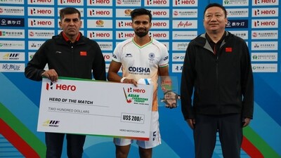 Sukhjeet scored in the second and 60th minutes while Abhishek (3rd), Sanjay (17th) and Uttam Singh (54th) were the other Indian goal getters. (AHF) Sukhjeet scored in the second and 60th minutes while Abhishek (3rd), Sanjay (17th) and Uttam Singh (54th) were the other Indian goal getters. (AHF)