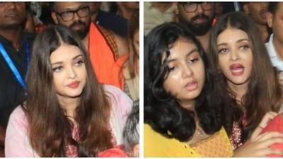 Aishwarya Rai and Aaradhya Bachchan were seen arriving at a crowded site for Ganapati Darshan. Aishwarya Rai and Aaradhya Bachchan were seen arriving at a crowded site for Ganapati Darshan.
