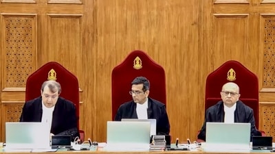 A bench comprising Chief Justice of India (CJI) DY Chandrachud, Justice J.B. Pardiwala and Justice Manoj Misra during the second day of hearing on a suo moto case related to the alleged sexual assault and murder of a postgraduate trainee doctor in Kolkata, at the Supreme Court in New Delhi, Monday, Sept 9, 2024. (PTI)