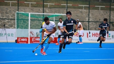 India were quick to get the lead with Sukhjeet scoring a brilliant field goal in the second minute of the match itself. It was Sanjay, hovering on the right side of the circle, lobbed in a cross that was swiftly deflected by Sukhjeet. (AHF Twitter) India were quick to get the lead with Sukhjeet scoring a brilliant field goal in the second minute of the match itself. It was Sanjay, hovering on the right side of the circle, lobbed in a cross that was swiftly deflected by Sukhjeet. (AHF Twitter)