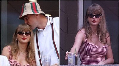 Taylor Swift gets a sweet kiss from Travis Kelce at US Open men's final. (AFP ) Taylor Swift gets a sweet kiss from Travis Kelce at US Open men's final. (AFP )
