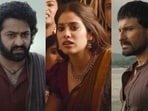 Devara trailer: Jr NTR, Janhvi Kapoor and Saif Ali Khan in stills from the film.