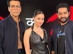 Karan Johar met Alia Bhatt and Jr NTR on Tuesday during Jigra and Devara promotions. Karan Johar met Alia Bhatt and Jr NTR on Tuesday during Jigra and Devara promotions.