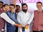 Union minister Nitin Gadkari, Maharashtra chief minister Eknath Shinde, deputy chief ministers Devendra Fadnavis and Ajit Pawar in Nagpur. 
