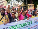 Members of Malayalam film fraternity stage a protest march after the release of the Hema committee report (PTI Photo) Members of Malayalam film fraternity stage a protest march after the release of the Hema committee report (PTI Photo)