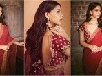 Suhana Khan showcases festive fashion in a red saree by Torani Official.