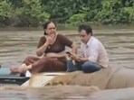 The couple was left stranded in a flash flood for two hours. 