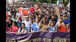 Kolkata, India - Sept. 10, 2024: Hundreds of juniors doctors under West Bengal Junior Doctors' Front (WBJDF) banner marched towards Swasthya Bhavan demanding justics for the alleged rape-murder victim at RG Kar Hospital and resignation of Kolkata CP and several health officials in Salt Lake, Sector V, India, on Tuesday, September 10, 2024. (Photo by Samir Jana/ Hindustan Times) (Hindustan Times)
