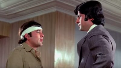 Amitabh Bachchan (right) with Rajesh Khanna in a still from their 1973 film, Namak Haraam. Amitabh Bachchan (right) with Rajesh Khanna in a still from their 1973 film, Namak Haraam.