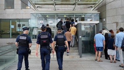 Police officers walk in the Avignon court house prior to the trial of Dominique Pelicot, in Avignon, southern France, Thursday, Sept. 5, 2024. (AP) Police officers walk in the Avignon court house prior to the trial of Dominique Pelicot, in Avignon, southern France, Thursday, Sept. 5, 2024. (AP)