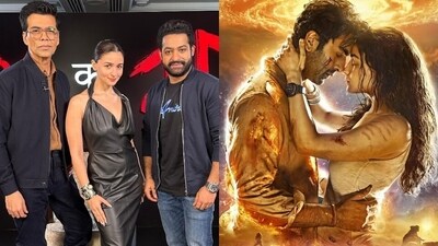 Karan Johar met Alia Bhatt and Jr NTR on Tuesday during Jigra and Devara promotions. Karan Johar met Alia Bhatt and Jr NTR on Tuesday during Jigra and Devara promotions.