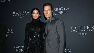Camila Alves McConaughey, left, and actor-husband Matthew McConaughey attend the Kering Foundation's Caring for Women dinner on Monday. The event was co-hosted by them alongside Salma Hayek and many other celebs. (Evan Agostini/Invision/AP)