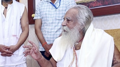 Mahant Nritya Gopal Das, the president of the Ram Mandir trust was admitted to hospital due to low food intake and urinary issues and is currently stable (PTI Photo) (PTI) Mahant Nritya Gopal Das, the president of the Ram Mandir trust was admitted to hospital due to low food intake and urinary issues and is currently stable (PTI Photo) (PTI)