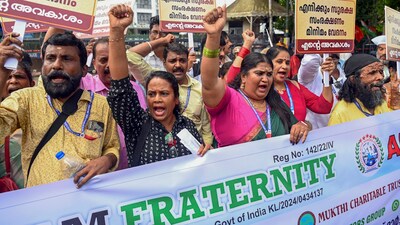 Members of Malayalam film fraternity stage a protest march after the release of the Hema committee report (PTI Photo) (PTI) Members of Malayalam film fraternity stage a protest march after the release of the Hema committee report (PTI Photo) (PTI)
