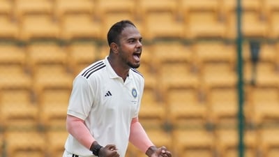 Yash Dayal recorded figures of 1/39 and 3/50 in the first round of the Duleep Trophy (PTI) Yash Dayal recorded figures of 1/39 and 3/50 in the first round of the Duleep Trophy (PTI)