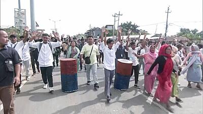 People protest against the recent violence in Manipur at Kakwa in Imphal on Tuesday. (ANI) People protest against the recent violence in Manipur at Kakwa in Imphal on Tuesday. (ANI)