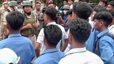 Thousands of students took to the streets in Imphal on Sunday. (ANI)