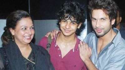 A file picture of Shahid Kapoor with mother Neelima Azim and brother Ishaan.