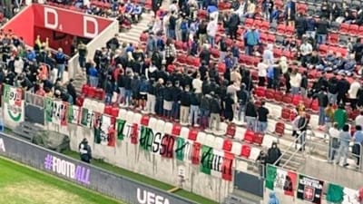 Italy fans turn their backs during Israel national anthem before Nations League match in Hungary
