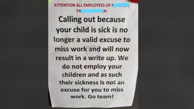 An internal memo banning leave for sick children sparked outrage on Reddit. Critics slam the policy, calling it a work-life imbalance and promoting dishonesty.