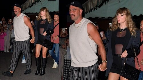 Taylor Swift was spotted wearing a classy all-black ensemble with Travis Kelce. (Photos: X) Taylor Swift was spotted wearing a classy all-black ensemble with Travis Kelce. (Photos: X)