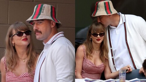 Taylor in a red and white gingham dress, oozing a country and all-American vibe. (Photos: X) Taylor in a red and white gingham dress, oozing a country and all-American vibe. (Photos: X)