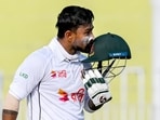 Bangladesh's Litton Das kisses his helmet as he celebrates after scoring a century (100 runs) during the third day of the second and last Test cricket match against Pakistan Bangladesh's Litton Das kisses his helmet as he celebrates after scoring a century (100 runs) during the third day of the second and last Test cricket match against Pakistan
