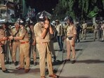 On Sunday night, a clash had broken out between two groups after stones were pelted at a Ganesh pandal in the Sayedpura area of Surat Sept 8, 2024. (PTI Photo)