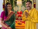 A photo of actor Pankaj Tripathi and his wife Mridula Tripathi celebrating Ganesh Chaturthi
