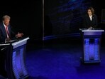 Republican presidential nominee, former U.S. President Donald Trump speaks as Democratic presidential nominee, U.S. Vice President Kamala Harris listens as they attend a presidential debate hosted by ABC in Philadelphia, Pennsylvania, U.S., September 10, 2024. REUTERS/Brian Snyder