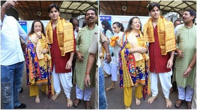 Sidharth Malhotra wore a striking red kurta with a white dhoti, and was all smiles alongside his mother, Rimma Malhotra, as they were pictured at the Siddhivinayak Temple. (HT photo/VarinderChawla) Sidharth Malhotra wore a striking red kurta with a white dhoti, and was all smiles alongside his mother, Rimma Malhotra, as they were pictured at the Siddhivinayak Temple. (HT photo/VarinderChawla)