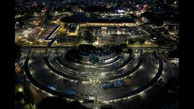 An aerial view shows the Kempegowda Bus Station in Bengaluru on September 9, 2024. (Photo by Idrees MOHAMMED / AFP) (AFP) An aerial view shows the Kempegowda Bus Station in Bengaluru on September 9, 2024. (Photo by Idrees MOHAMMED / AFP) (AFP)